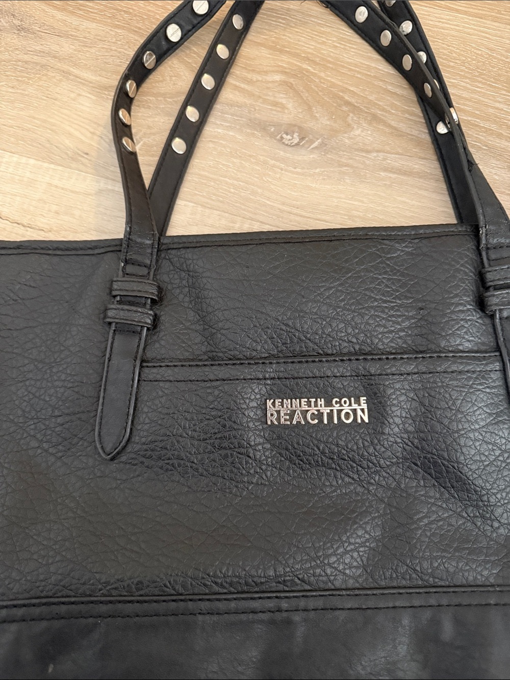Vintage Kenneth Cole Reaction Black Tote with Studded Handles - Picture 4 of 6